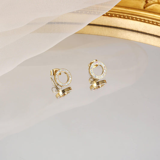 Titanium Round Rhinestone Stud Earrings, Non Tarnish Earrings, Implant Grade Titanium Waterproof, Vintage Style Earrings, Minimal Earrings