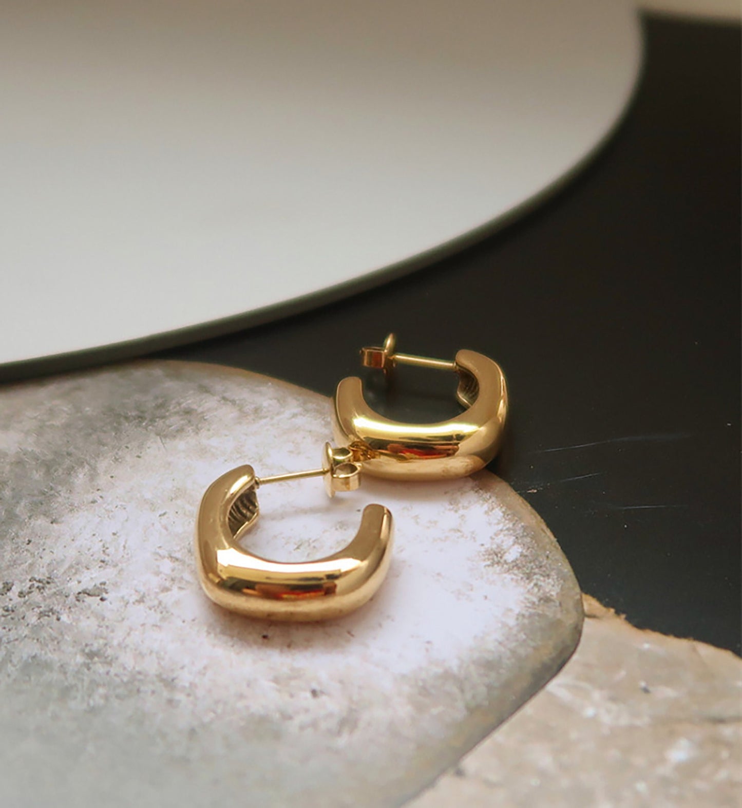 Titanium Gold Geo C Shape Hoop Earrings, Non Tarnish Earrings, Implant Grade Titanium Waterproof Earrings, Vintage Style, Minimal