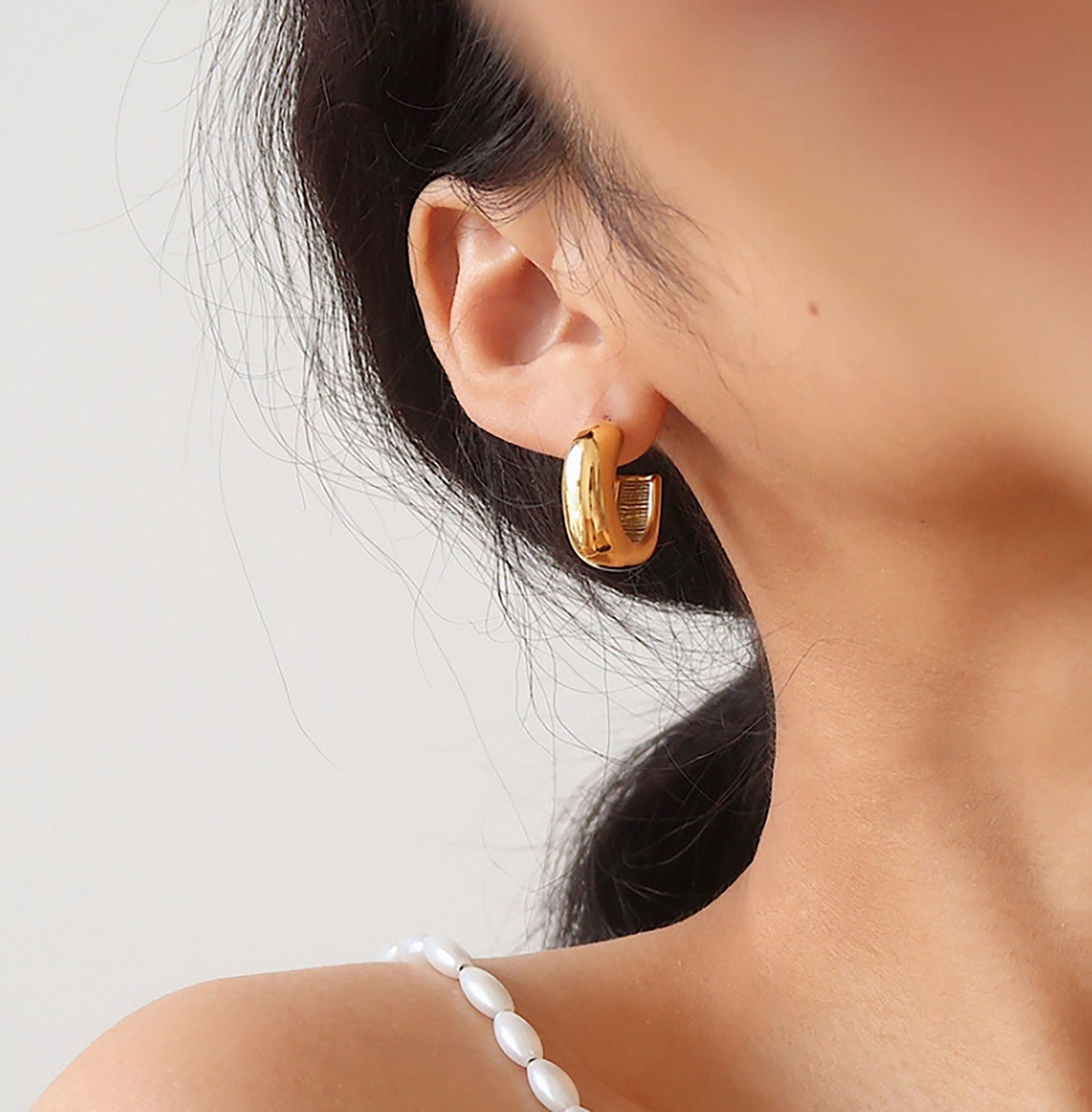 Titanium Gold Geo C Shape Hoop Earrings, Non Tarnish Earrings, Implant Grade Titanium Waterproof Earrings, Vintage Style, Minimal