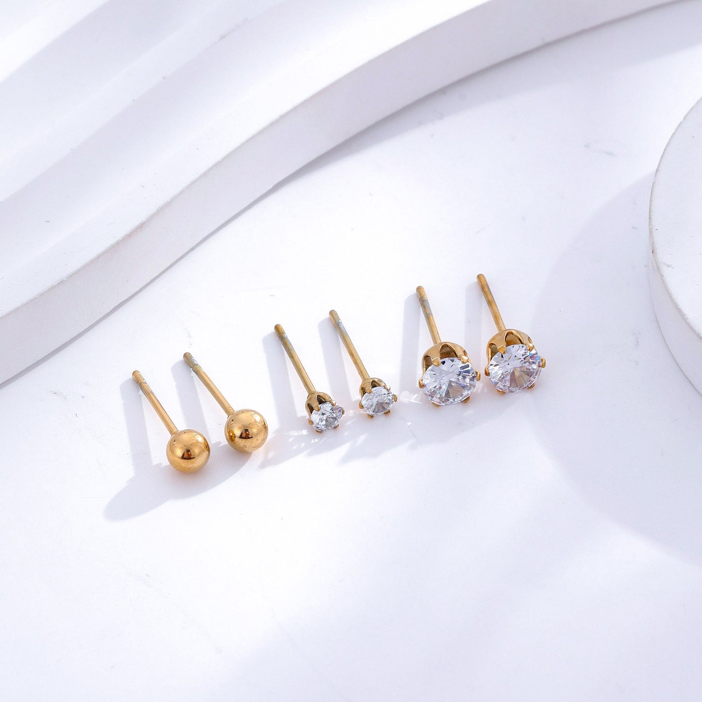 Titanium Stud Set Zircon Push Back Earrings, Non Tarnish, Implant Grade Titanium Waterproof Earrings, Vintage Style Earrings, Minimalist