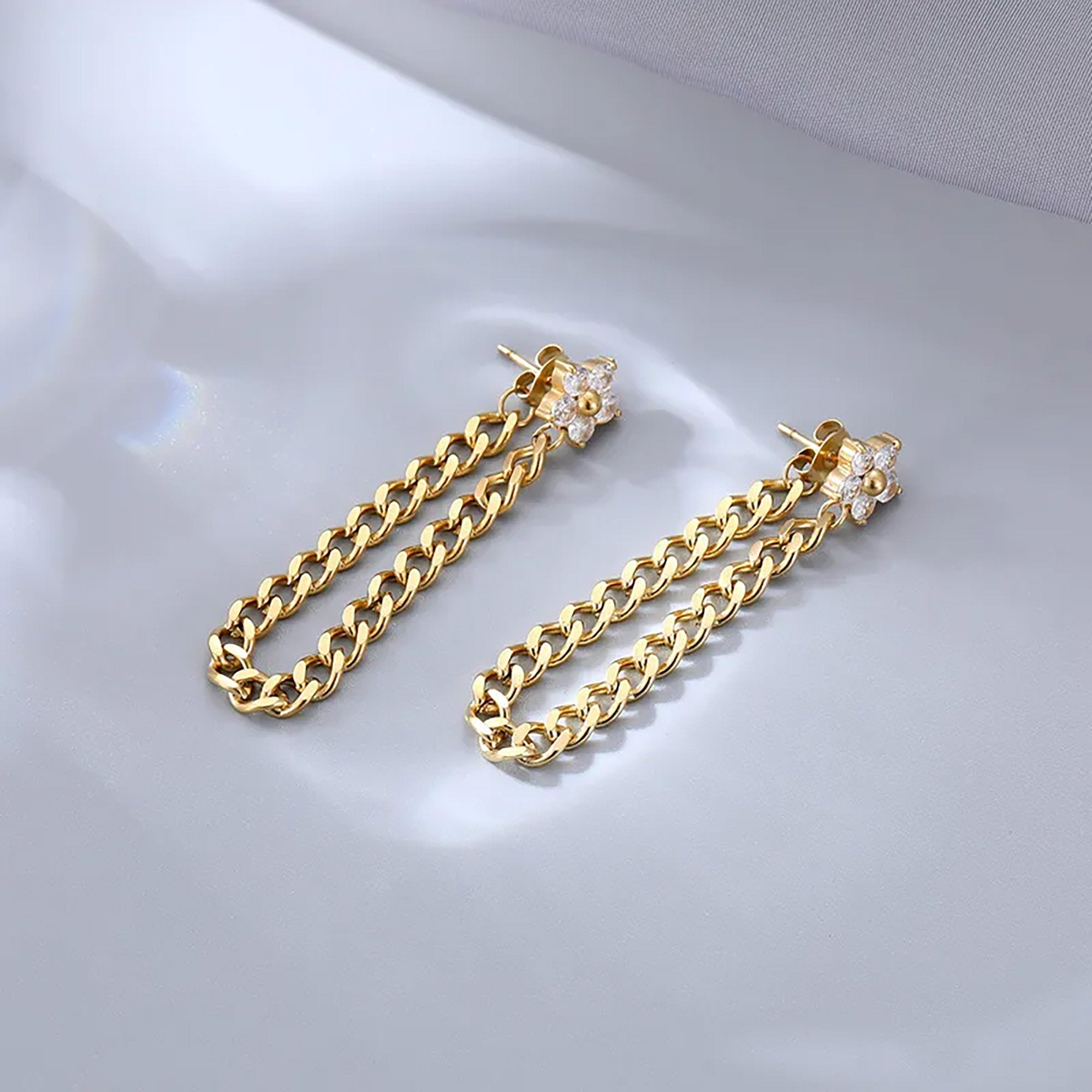 14K Yellow Gold Bead Chain Earrings