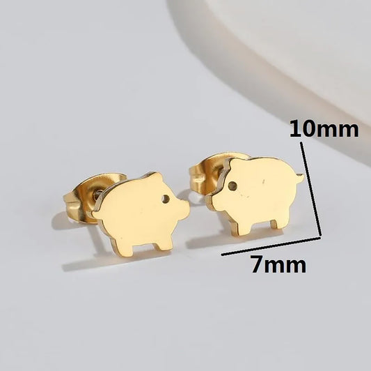 Titanium Tiny Pig Push Back Stud Earrings, Non Tarnish, Implant Grade Titanium Waterproof Earrings, Vintage Style Earrings, Minimalist