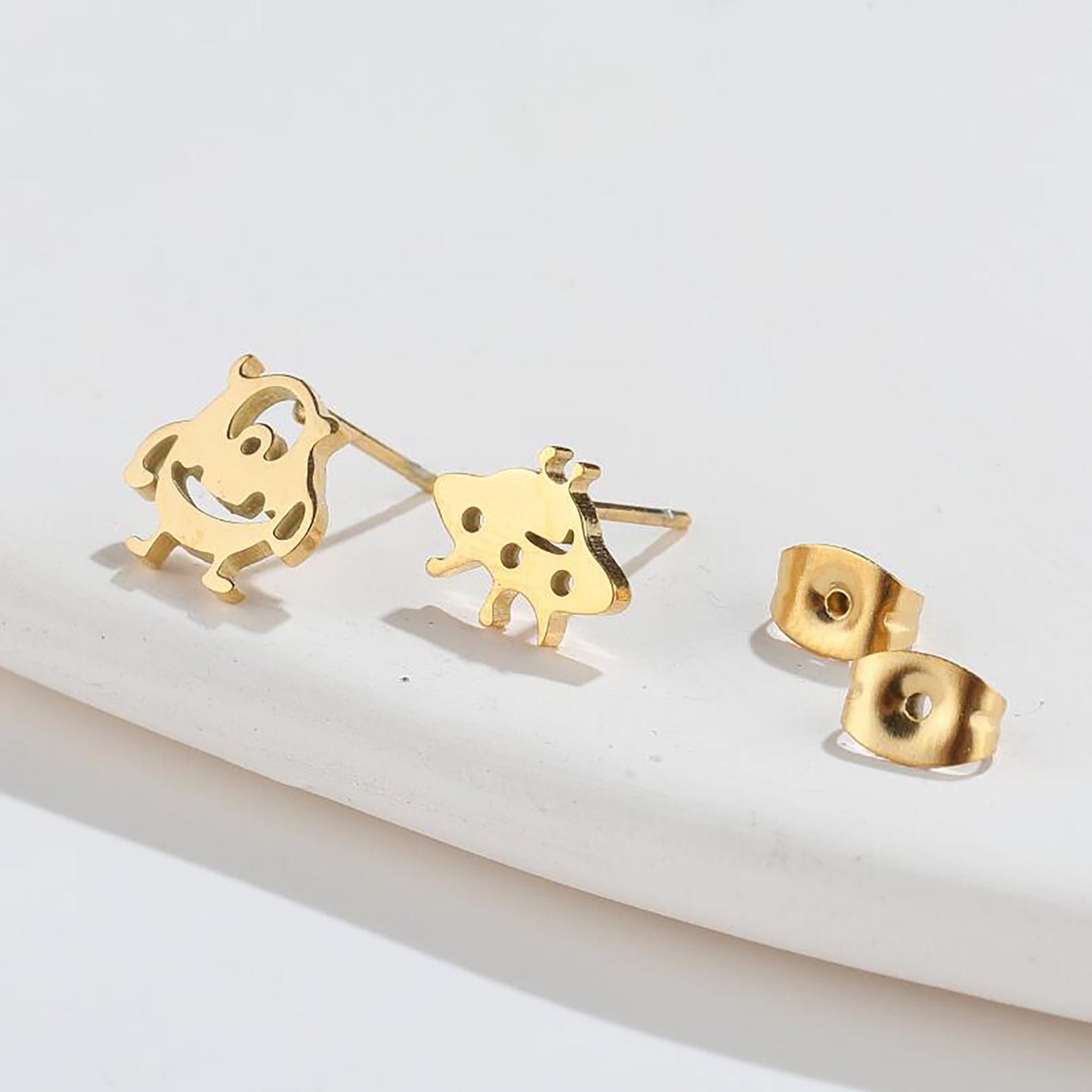 Titanium Alien Cartoon Push Back Stud Earrings, Non Tarnish, Implant Grade Titanium Waterproof Earrings, Vintage Style Earrings, Minimalist