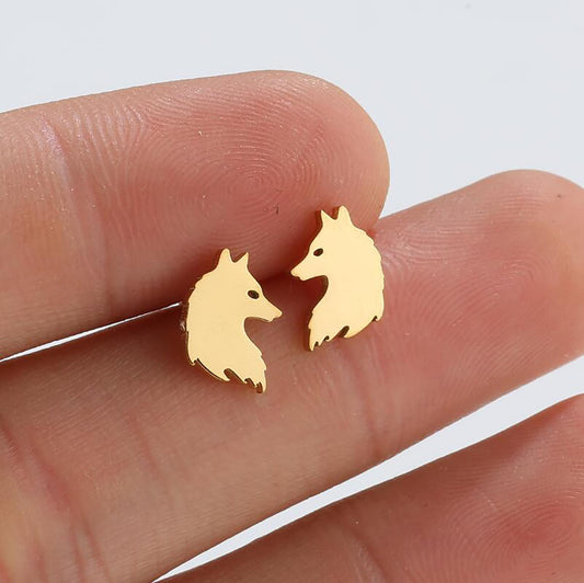 Titanium Wolf Push Back Stud Earrings, Non Tarnish, Implant Grade Titanium Waterproof Earrings, Vintage Style Earrings, Minimalist