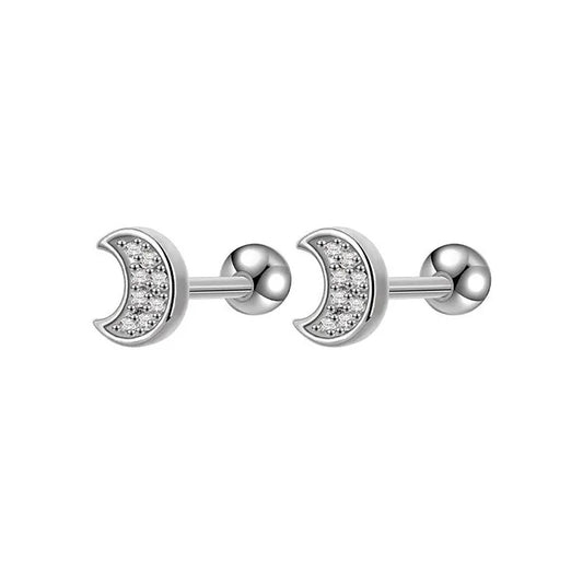 Titanium Zircon Moon Screw Back Stud Earrings, Non Tarnish Earrings, Implant Grade Titanium Waterproof Earrings, Minimal Earrings