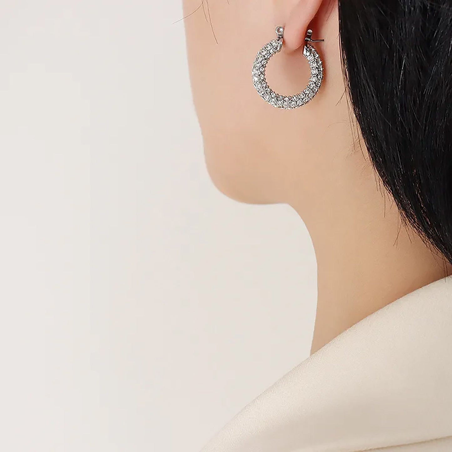 Titanium Rhinestones Hoop Earrings, Non Tarnish Earrings, Implant Grade Titanium Waterproof Earrings, Vintage Style Earrings, Minimal