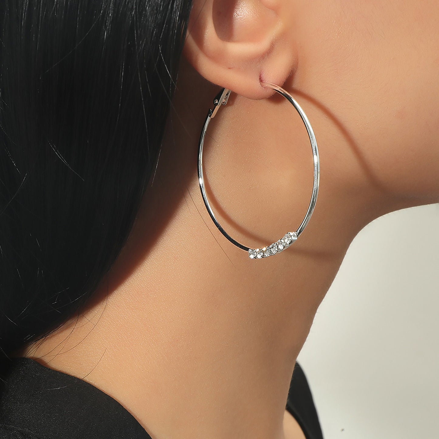Titanium Rhinestones Large Hoop Earrings, Non Tarnish Earrings, Implant Grade Titanium Waterproof Earrings, Vintage Style Earrings, Minimal