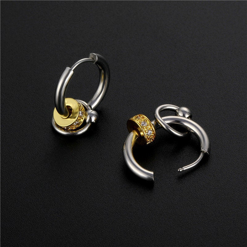 Titanium Circles Zircon Hoop Earrings, Non Tarnish Earrings, Implant Grade Titanium Waterproof Earrings, Vintage Style Earrings, Minimal