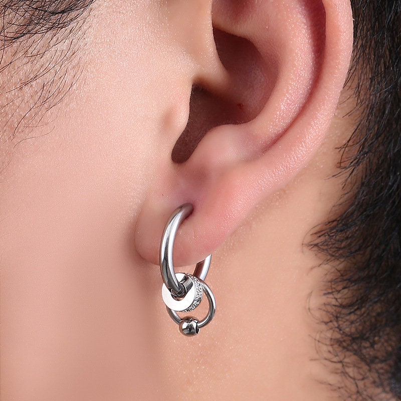 Titanium Circles Zircon Hoop Earrings, Non Tarnish Earrings, Implant Grade Titanium Waterproof Earrings, Vintage Style Earrings, Minimal