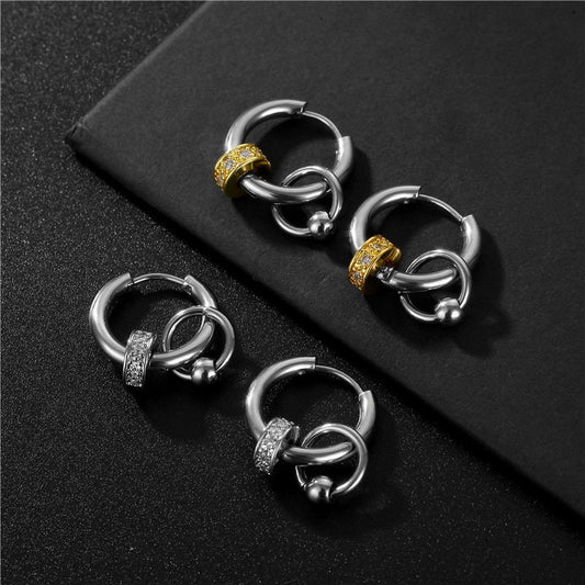 Titanium Circles Zircon Hoop Earrings, Non Tarnish Earrings, Implant Grade Titanium Waterproof Earrings, Vintage Style Earrings, Minimal
