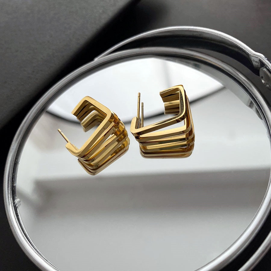 Titanium  Geo C Square Shape Hoop Earrings, Non Tarnish Earrings, Implant Grade Titanium Waterproof Earrings, Vintage Style, Minimal