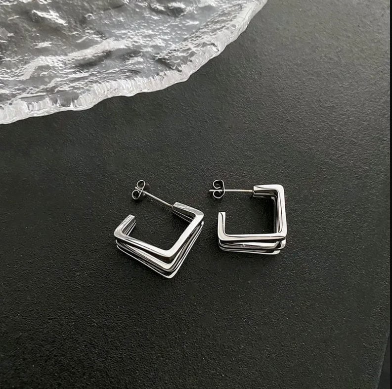 Titanium  Geo C Square Shape Hoop Earrings, Non Tarnish Earrings, Implant Grade Titanium Waterproof Earrings, Vintage Style, Minimal