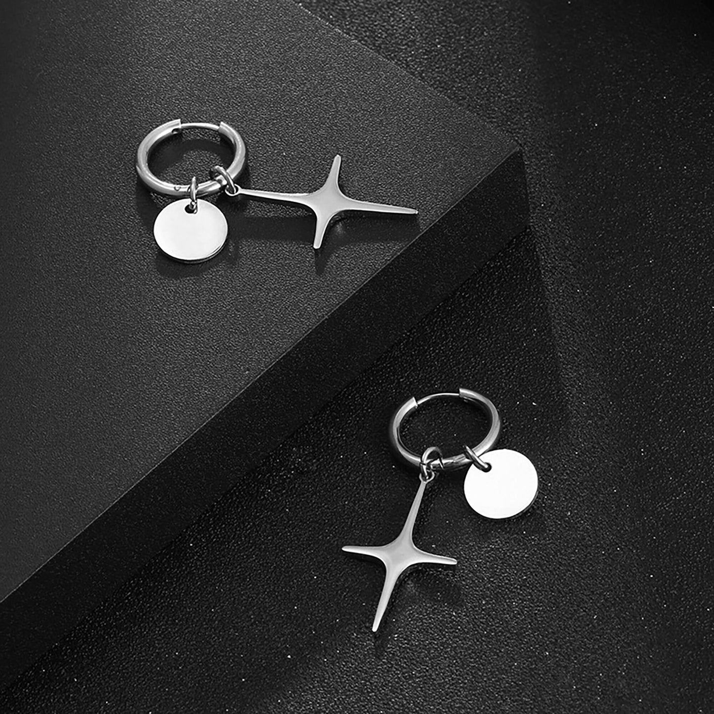 Titanium Sparkling Star Hoop Earrings, Non Tarnish Earrings, Implant Grade Titanium Waterproof Earrings, Vintage Style, Minimal