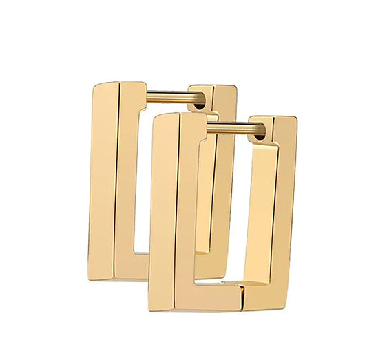 Titanium Square Hoop Earrings, Gold Plated, Hypoallergenic, Implant Grade Titanium Waterproof, Vintage Style, Minimal