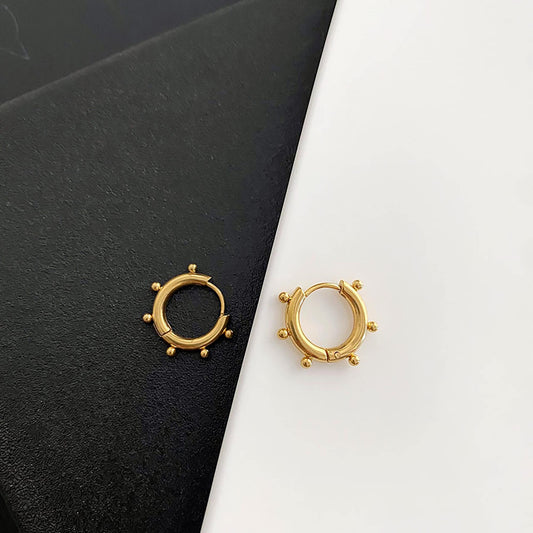 Titanium Round Huggies Hoop Earrings, Gold Plated, Hypoallergenic, Implant Grade Titanium Waterproof, Vintage Style, Minimal
