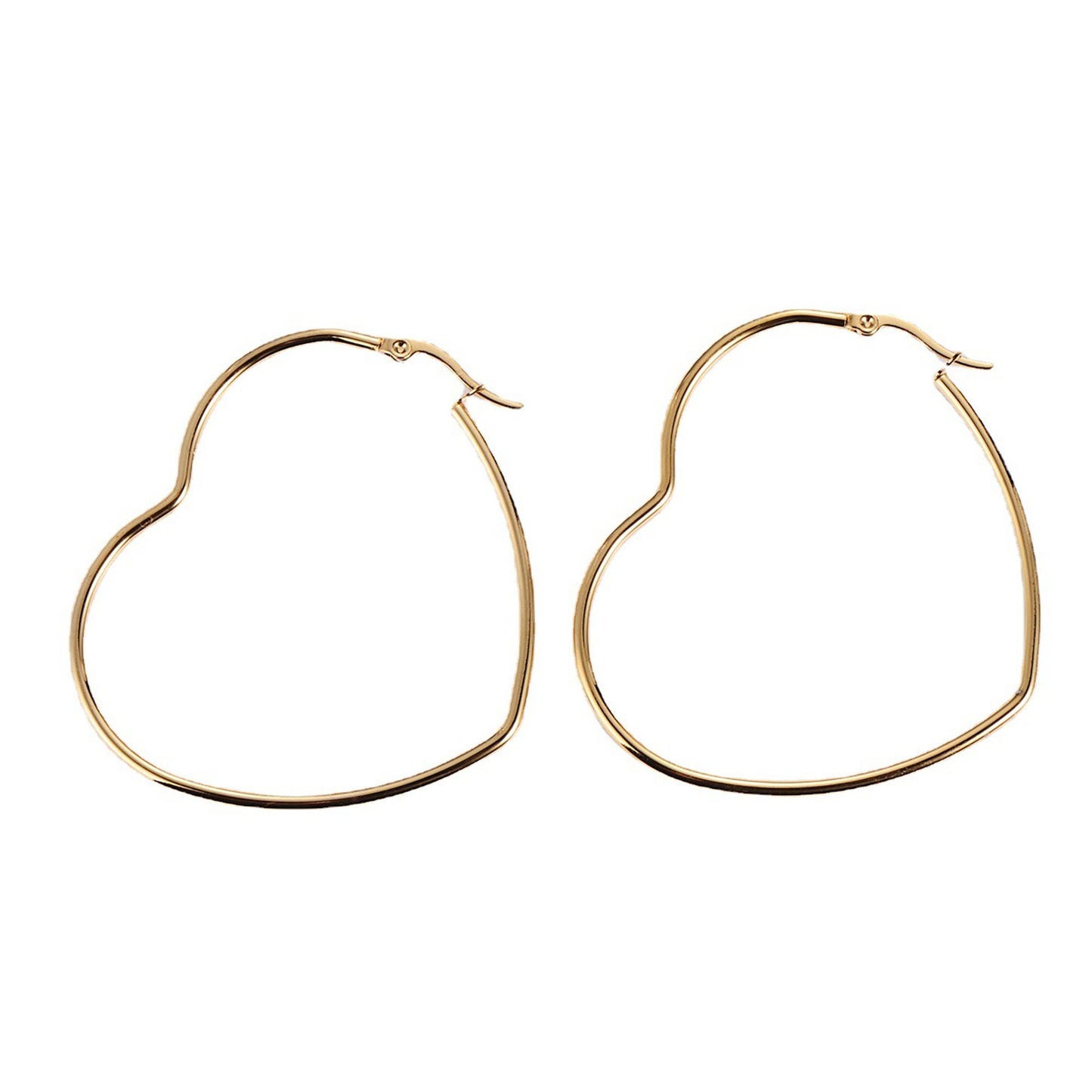Titanium 5cm Large Heart Hoop Earrings, Gold Plated, Hypoallergenic, Implant Grade Titanium Waterproof, Vintage Style, Minimal