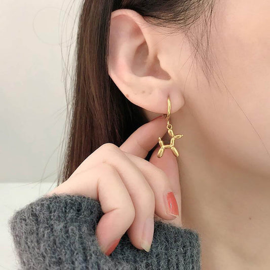 Titanium Balloon Dog Hoop Earrings, Non Tarnish Earrings, Implant Grade Titanium Waterproof Earrings, Vintage Style Earrings, Minimal
