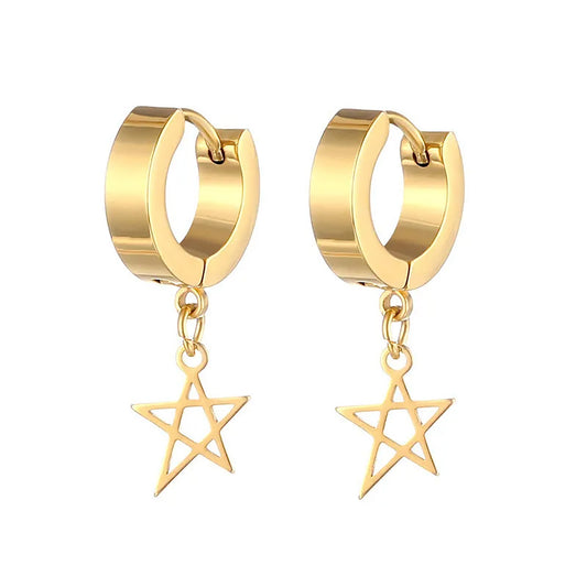 Titanium Hollow Star Hoop Earrings, Non Tarnish Earrings, Implant Grade Titanium Waterproof Earrings, Vintage Style Earrings, Minimal