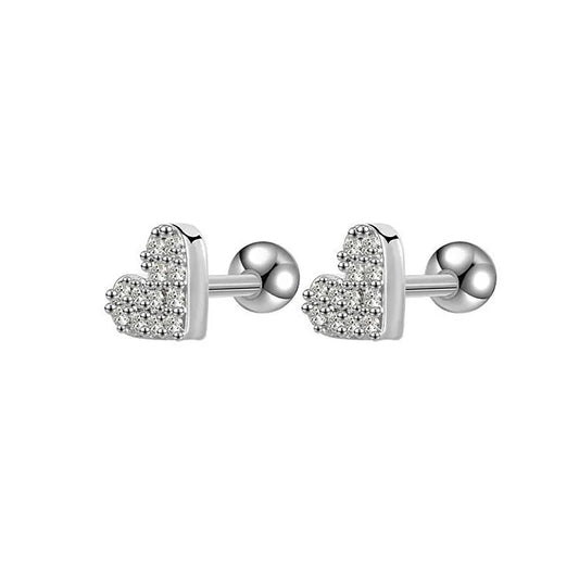 Titanium Zircon Heart Screw Back Stud Earrings, Non Tarnish Earrings, Implant Grade Titanium Waterproof Earrings, Minimal Earrings