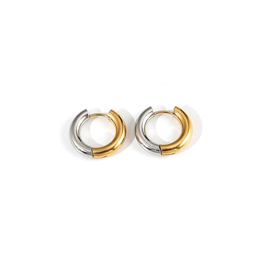 Titanium Double Color Huggies Hoop Earrings, Gold Plated, Hypoallergenic, Implant Grade Titanium Waterproof, Vintage Style, Minimal