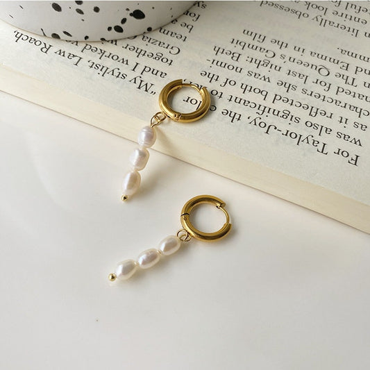 Titanium Real Pearl Huggies Hoop Earrings, Non Tarnish Earrings, Implant Grade, Waterproof, Vintage Style Earrings, Minimal Earrings