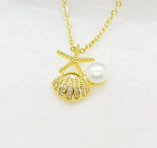 Titanium Shell Pearl Necklace, Non Tarnish, Implant Grade Titanium Waterproof, Vintage Style, Minimal