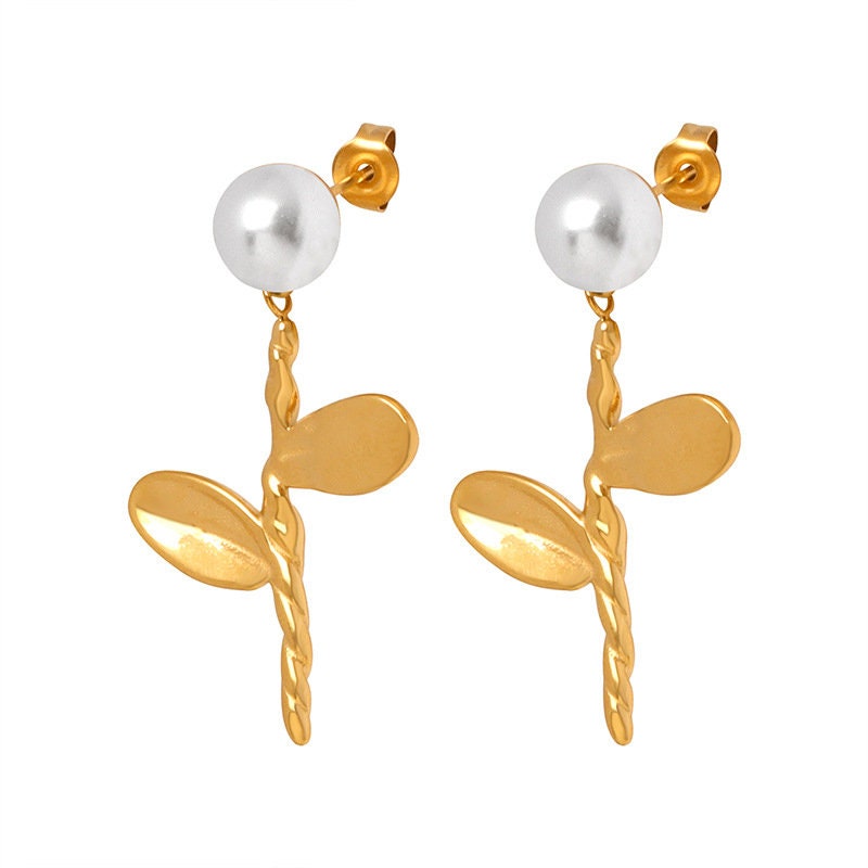 Titanium Pearl Flower Earrings, Non Tarnish Earrings, Implant Grade Titanium Waterproof Earrings, Vintage Style Earrings, Minimal Earrings