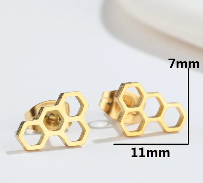Titanium Honeycomb Stud Earrings, Non Tarnish Earrings, Implant Grade Titanium Waterproof Earrings, Vintage Style Earrings, Minimal Earrings