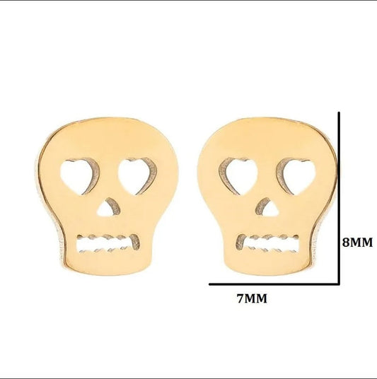 Titanium Skull Stud Earrings, Silver, Gold color Non Tarnish Earrings, Implant Grade Titanium Waterproof Earrings, Halloween, Minimal